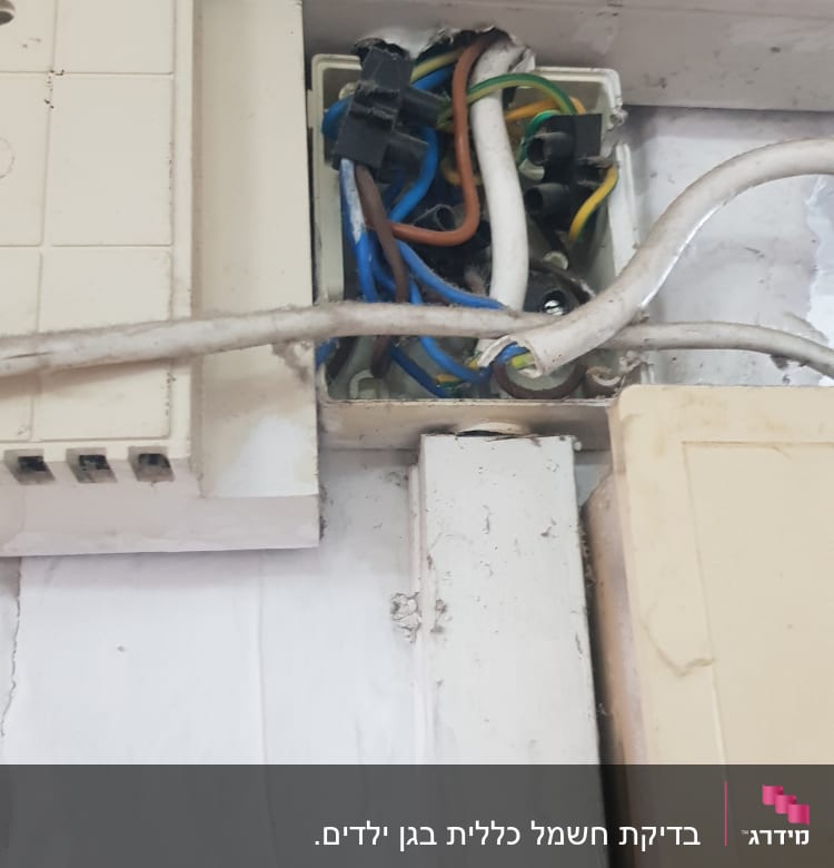 חוטי חשמל צבעוניים בקופסת חיבורים פתוחה